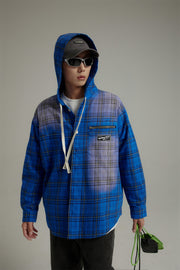 String Check Hooded Shirt