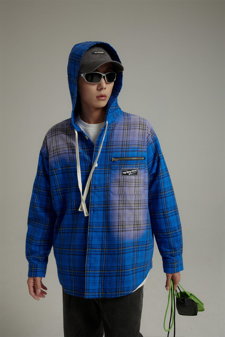 CHUU String Check Hooded Shirt