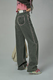 Trendsetter Wide Multi-Pocket Denim Asymmetrical Pants