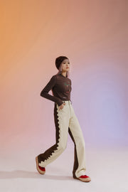 Wave Side Bands Straight Cotton Pants