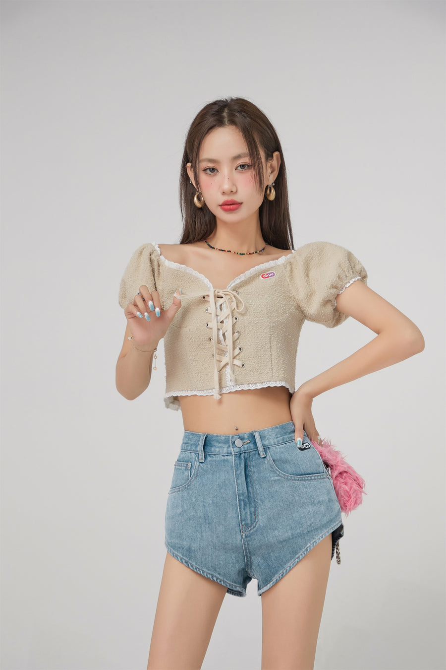 CHUU Corset Puff Sleeve Blouse