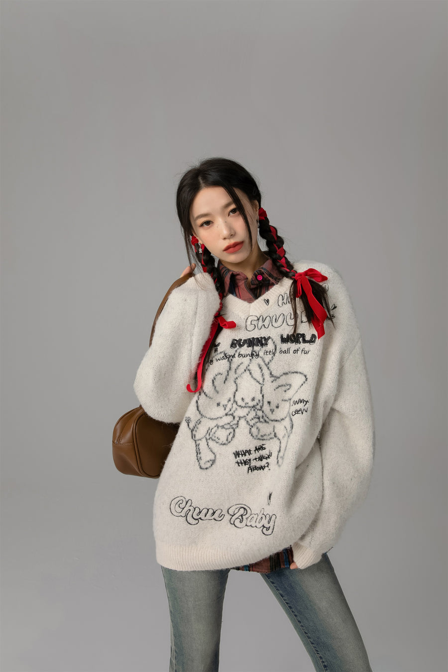 CHUU Fluffy Bunny World Oversized Knit Sweater