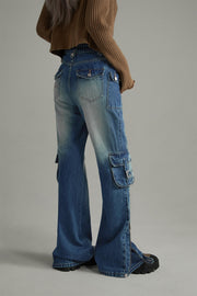 Zipper Cargo Wide Straight Jeans