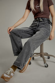 Two Layer Belt Loops Wide Denim Jeans