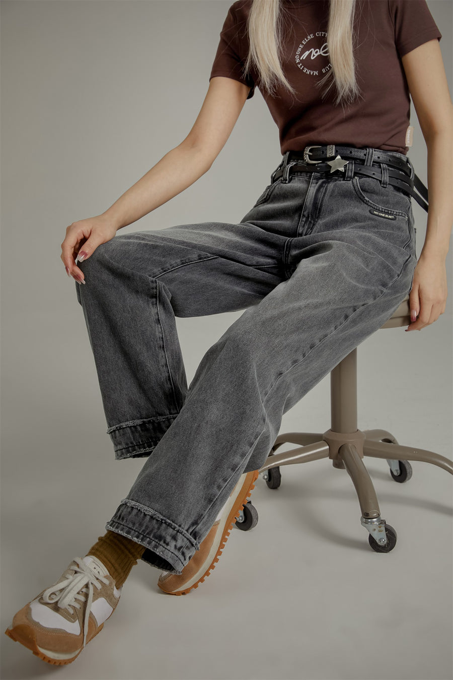 CHUU Two Layer Belt Loops Wide Denim Jeans