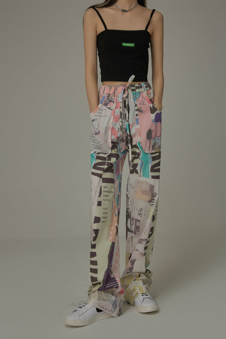 Magazine Print Jogger Pants