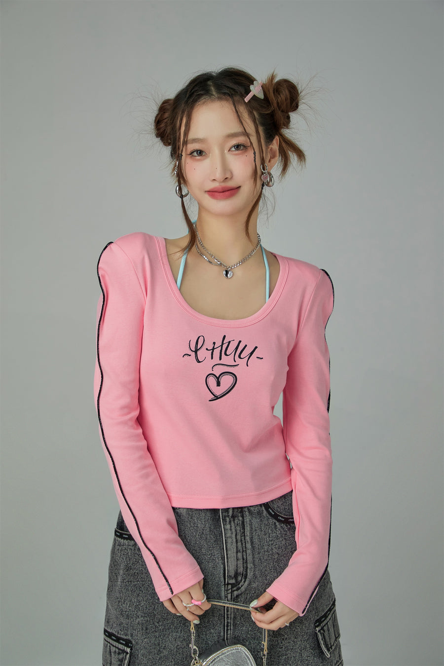 CHUU I Love Chuu Round Neck Puff Sleeve T-Shirt