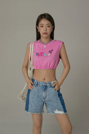 By Chuu Color String Back Cutout Sleeveless Crop Top