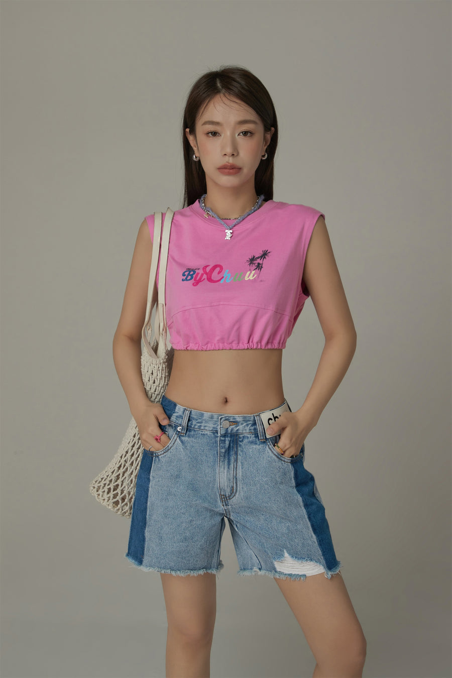 CHUU By Chuu Color String Back Cutout Sleeveless Crop Top