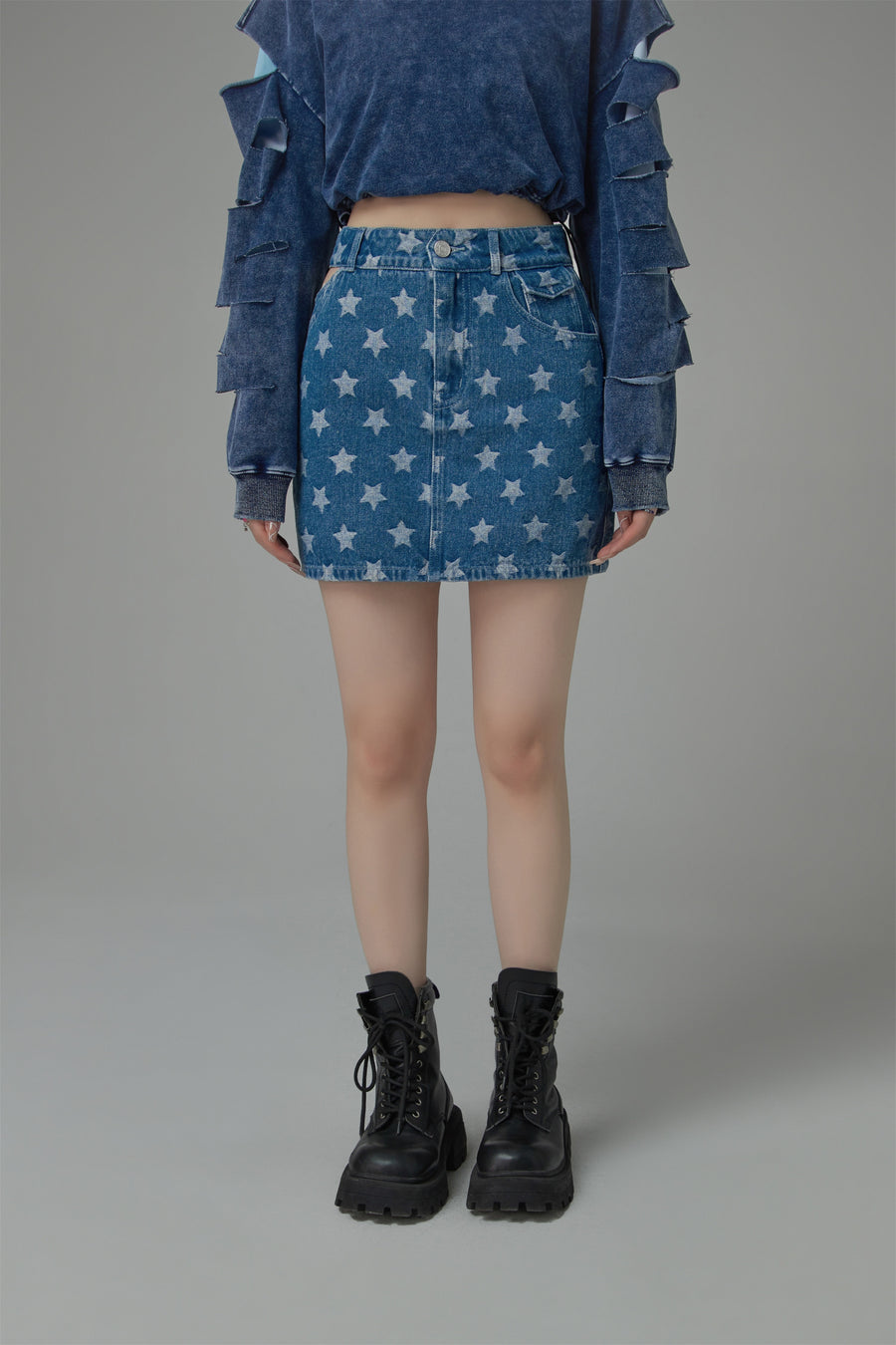 CHUU Star Denim Mini Skirt