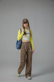 Leopard Pocket Denim Long Pants