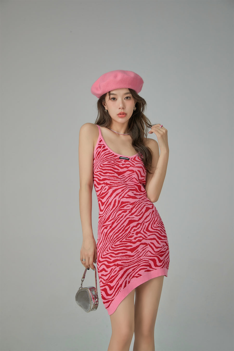 CHUU Zebra Knit Cami Mini Dress