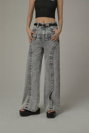 Double Belt High Waisted Straight Jeans