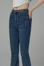 Embroidered Fringed Hem Denim Jeans