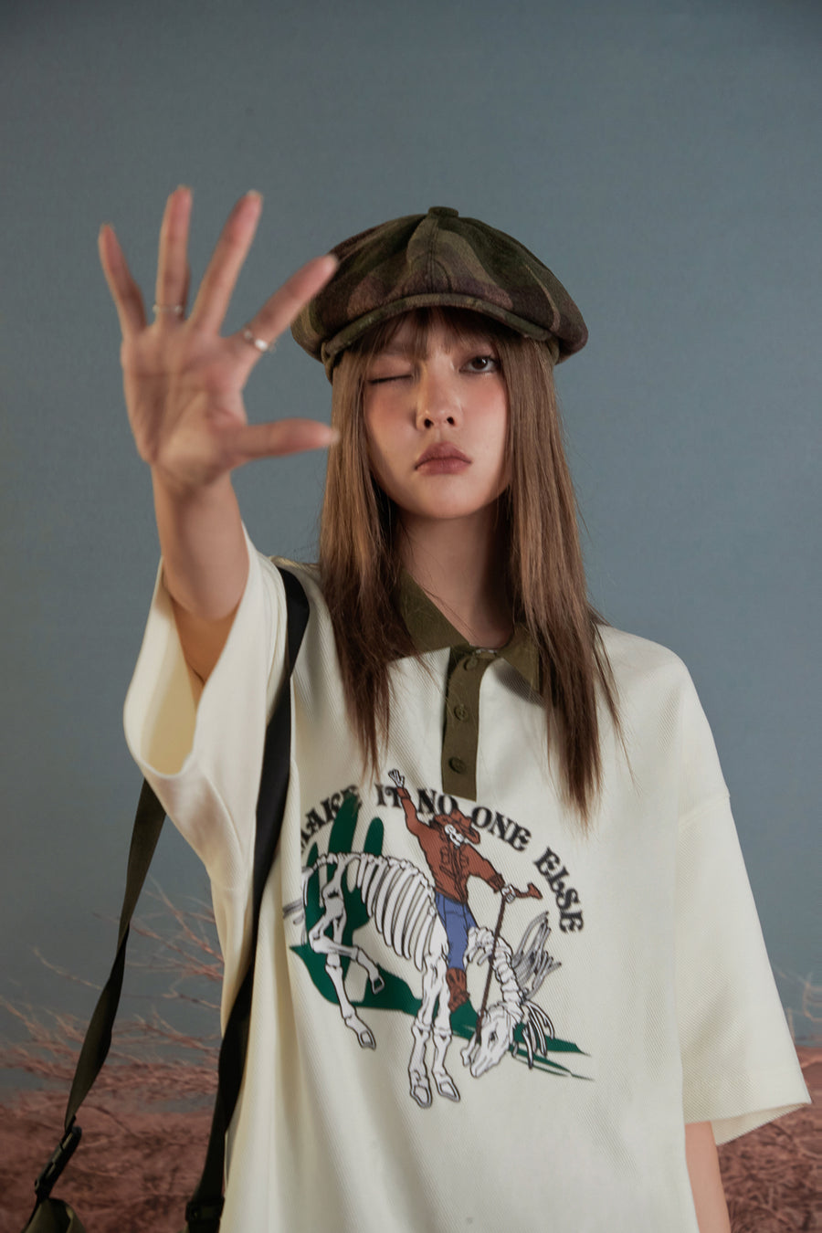 CHUU Skeleton Cowboy Polo T-Shirt