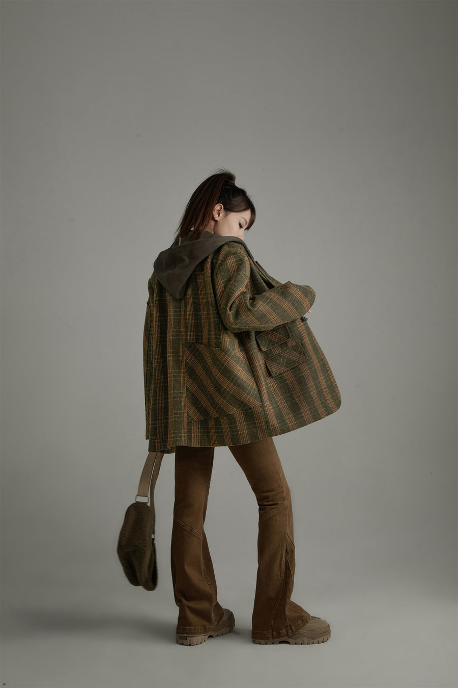 CHUU Vintage Wool Check Overfit Jacket