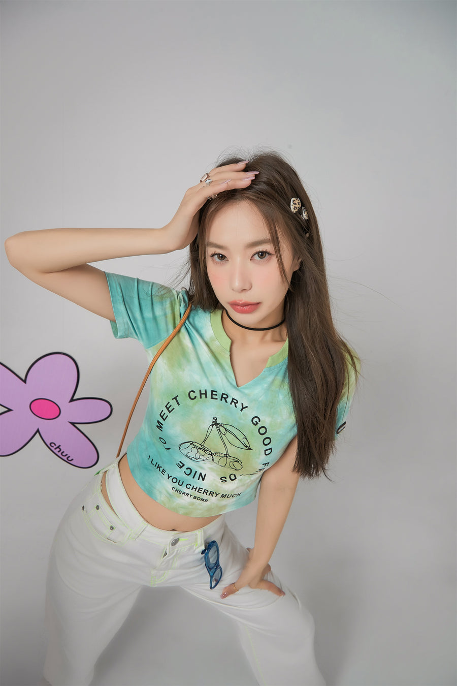 CHUU Cherry World Tie-Dye Crop Top