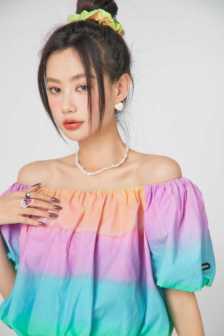 Rainbow Off-Shoulder Blouse