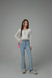 Star Lace Button Crop Blouse