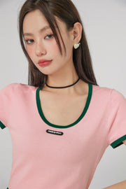 Color Block Short-Sleeved Crop Top