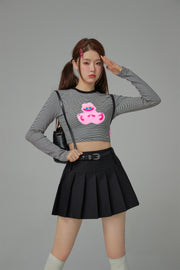 Funny Rabbit Stripes Long-Sleeved Crop Top