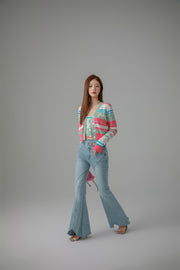 Asymmetrical Hem Slim Bootcut Denim Jeans