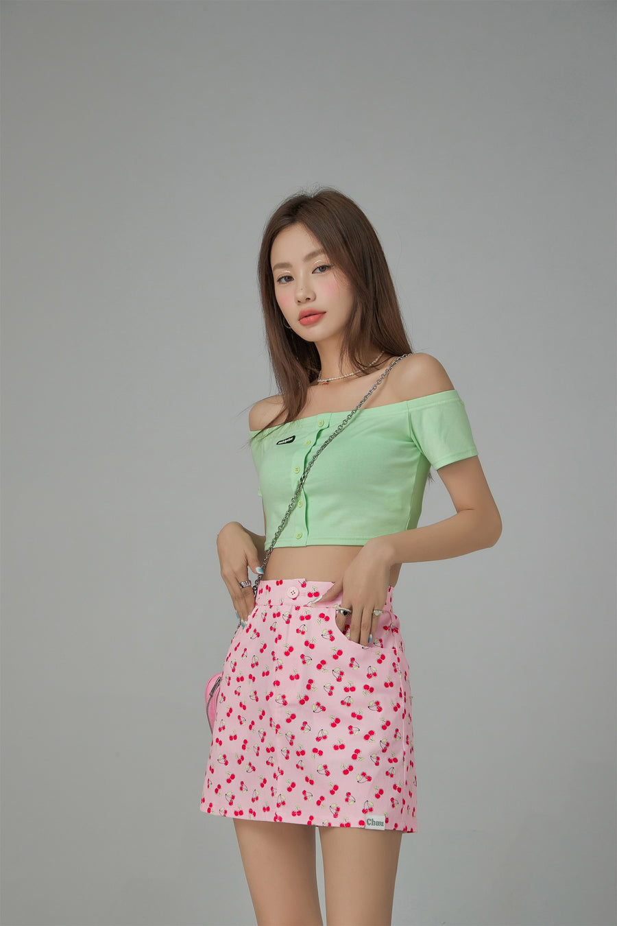 CHUU Cherry Print A-Line Mini Skirt