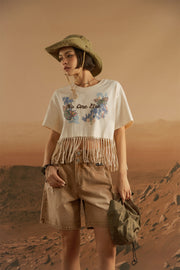 Fringe Butterfly Embroidered T-Shirt