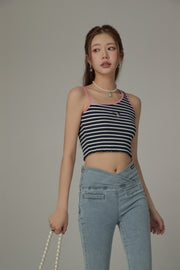 Unbalanced Striped Sleeveless Crop Top