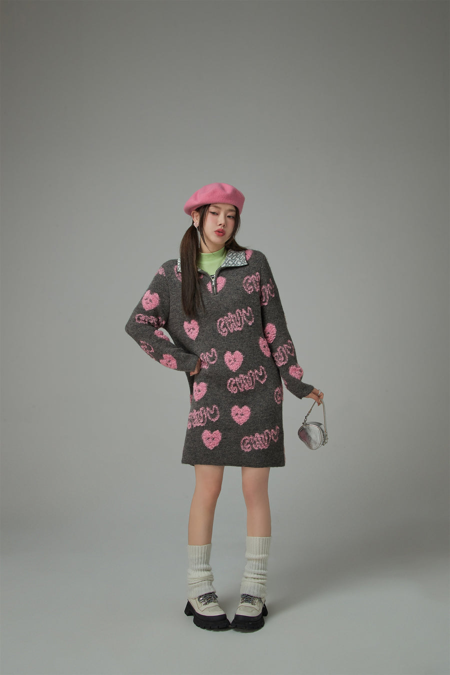 CHUU Chuu Heart Half Zip-Up Dress