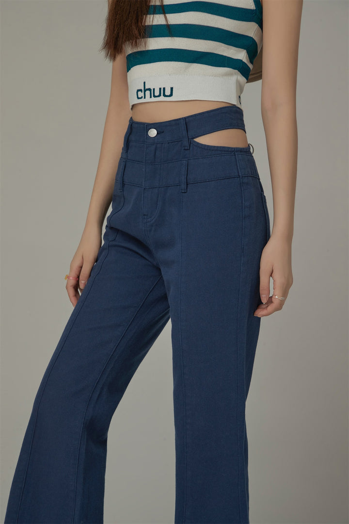 Side And Front Slits Bootcut Pants