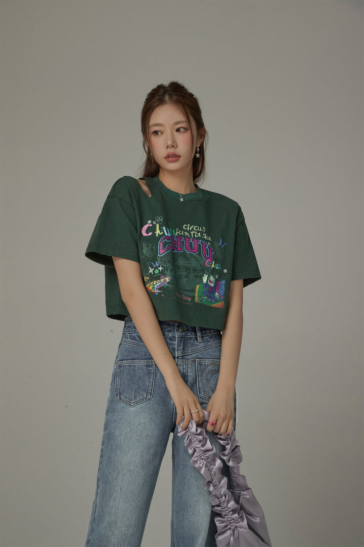 Open Shoulder Circus Loose Fit T-Shirt