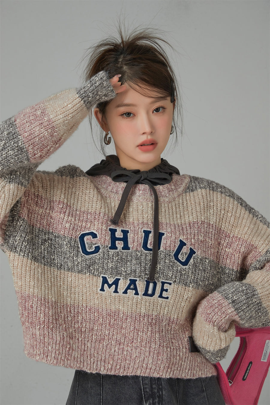 CHUU Crazy Chill Ribbed Loose Crop Knit Sweater