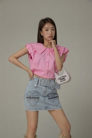 Heart Pocket Belt Denim Mini Skirt