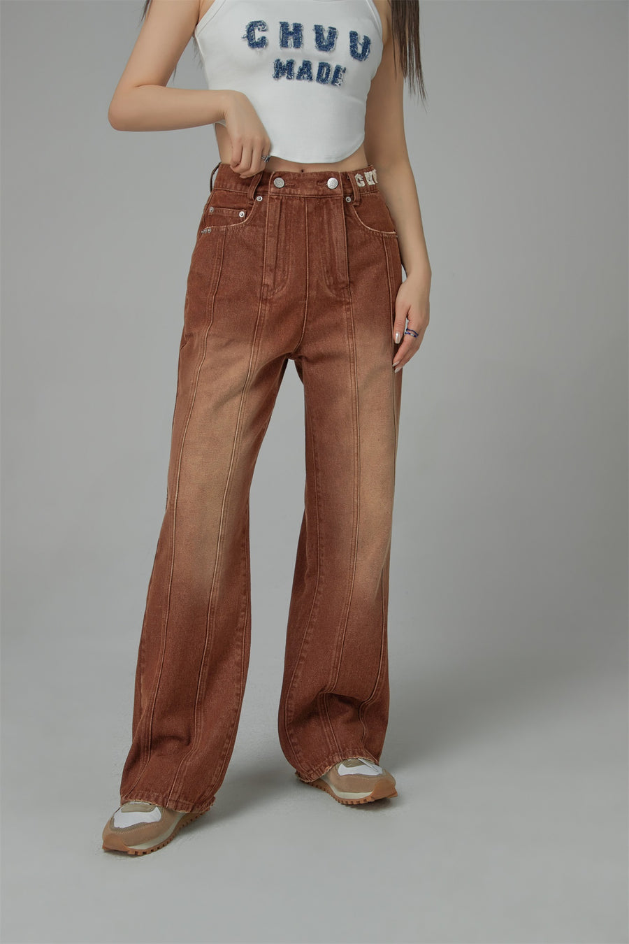 CHUU Brown Gradient Denim Wide Pants