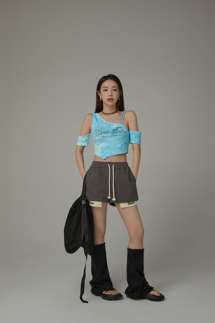 CHUU Chuu Babe Off-The-Shoulder Asymmetrical Cropped T-Shirt