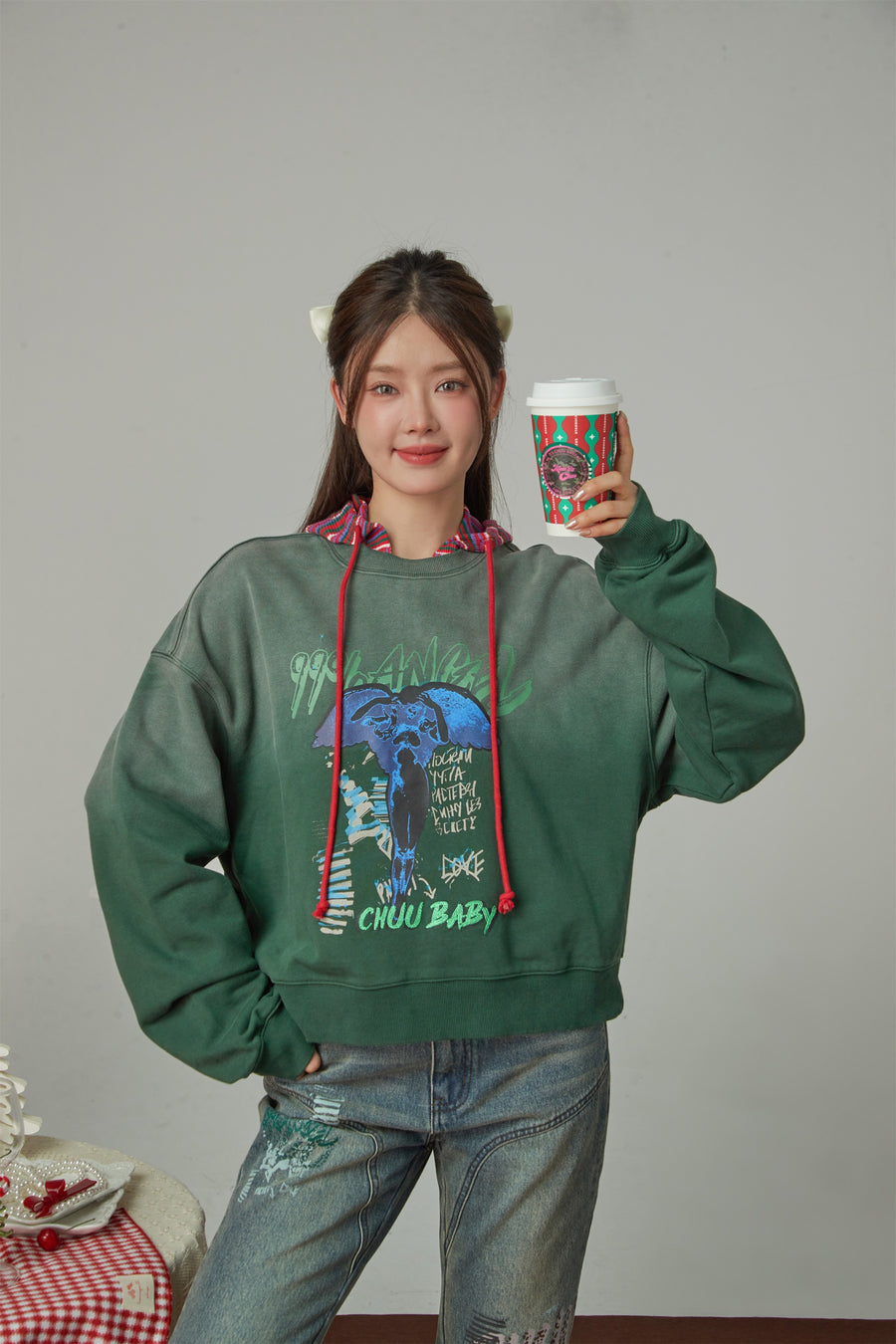 CHUU Angel And Devil Vintage Sweatshirt