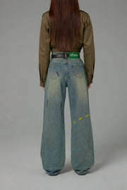 Paint Streaks Straight Wide Denim Pants