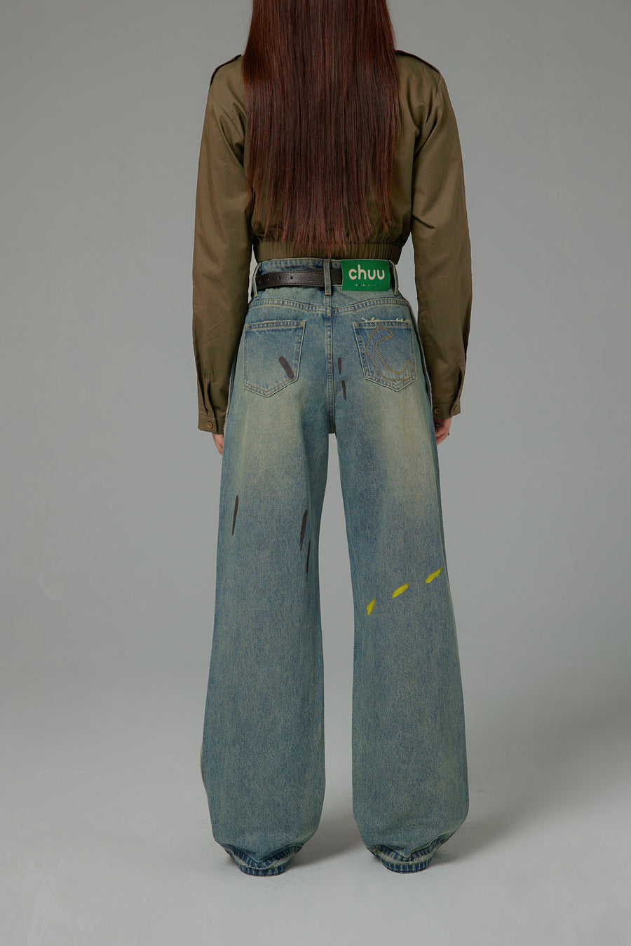 CHUU Paint Streaks Straight Wide Denim Pants