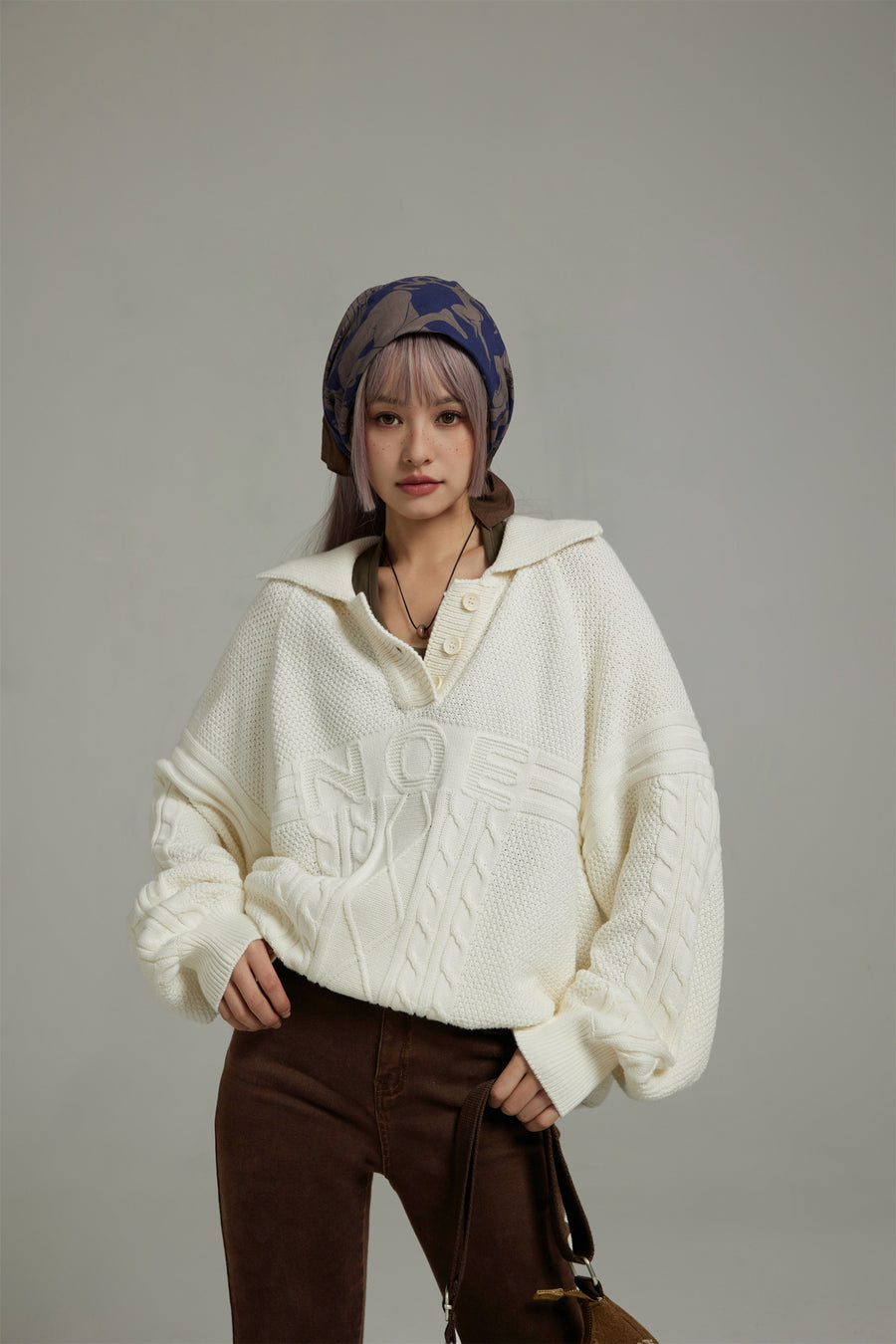 CHUU Polo Neck Overfit Knit Sweater