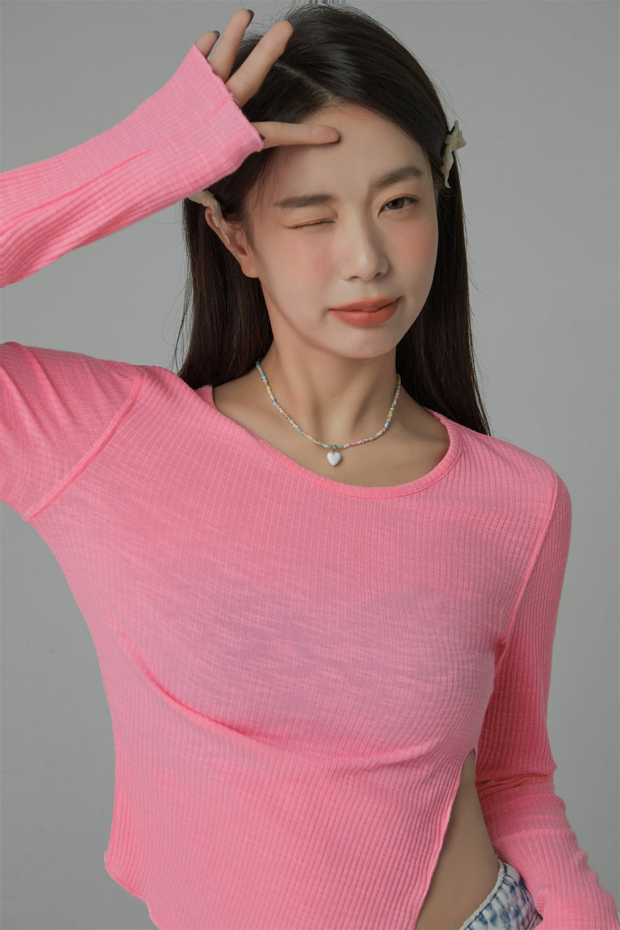 CHUU Slim Side Slit Long Sleeve T-Shirt