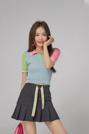 Color Block Knit Polo Top