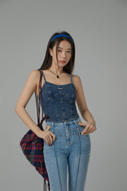 Vintage Denim Sleeveless Bustier Top