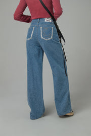 Mirrored In Their Faces Ribbed Wide Straight Jeans