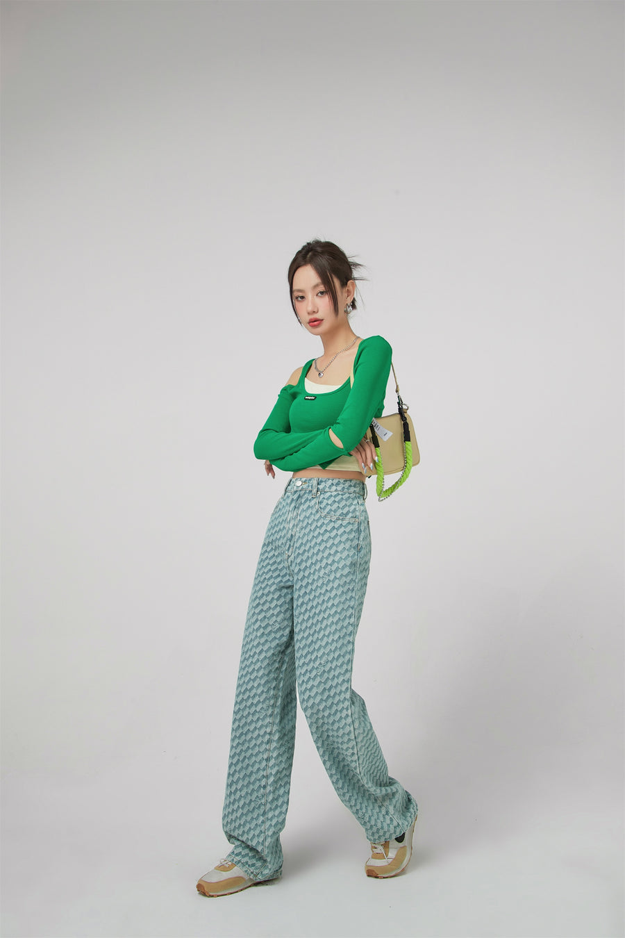 CHUU Checkerboard Wide Jeans