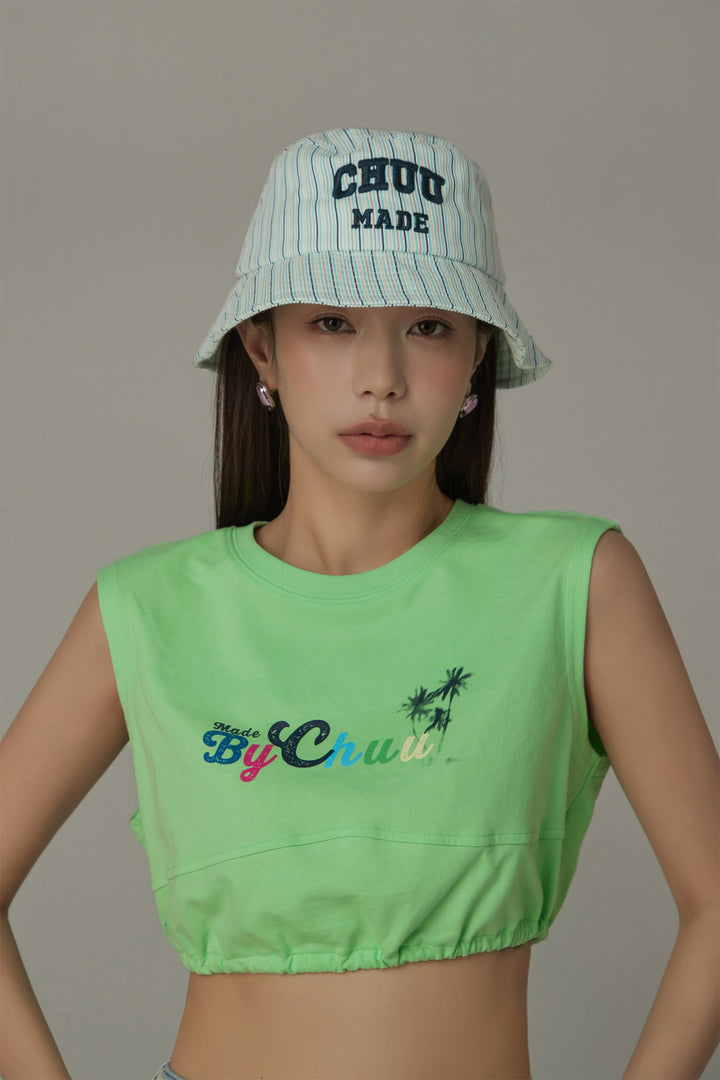 Embroidered Striped Chuu Made Bucket Hat