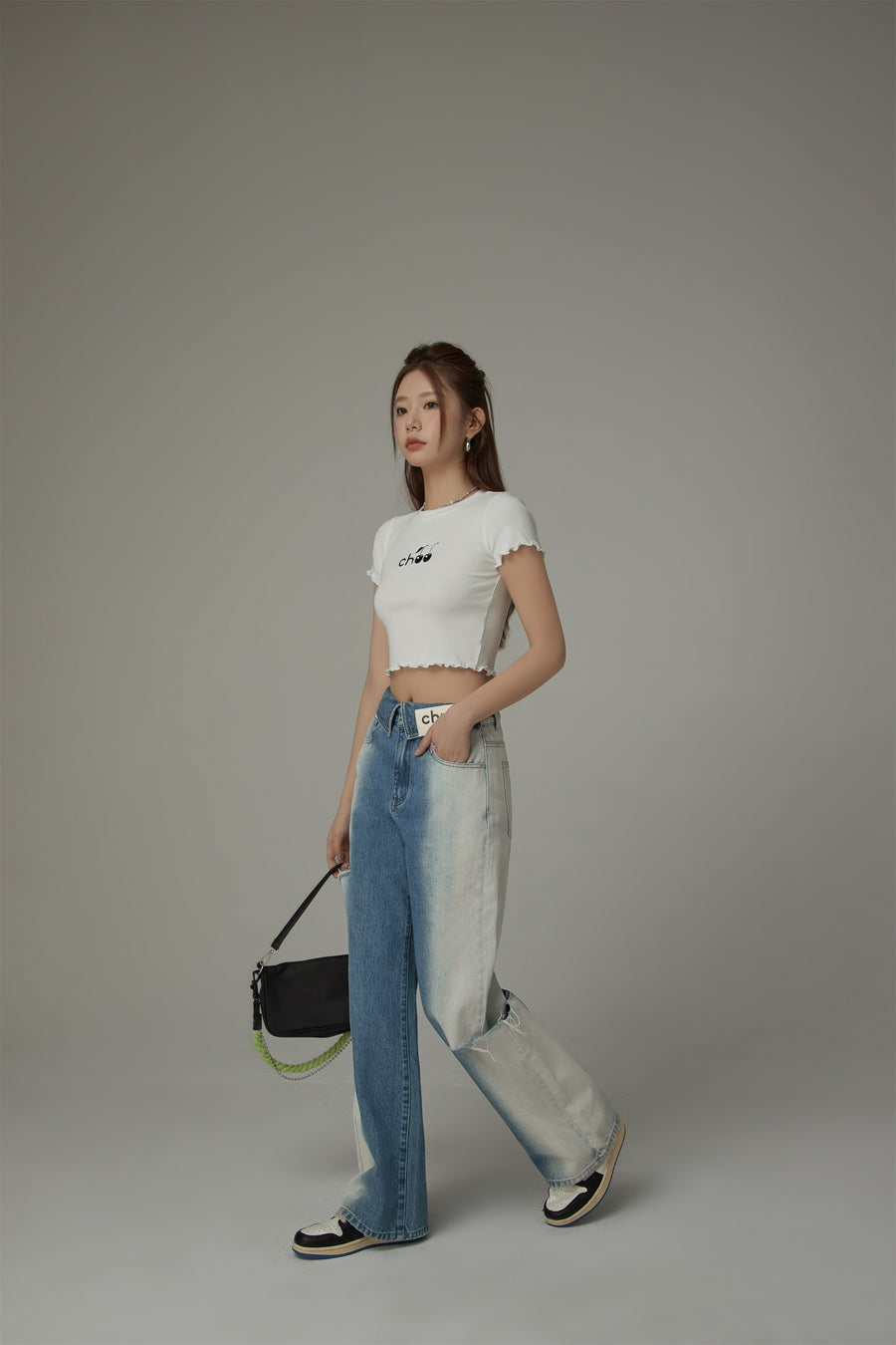 CHUU Chuu Cherry Lettuce Hem Cropped Top