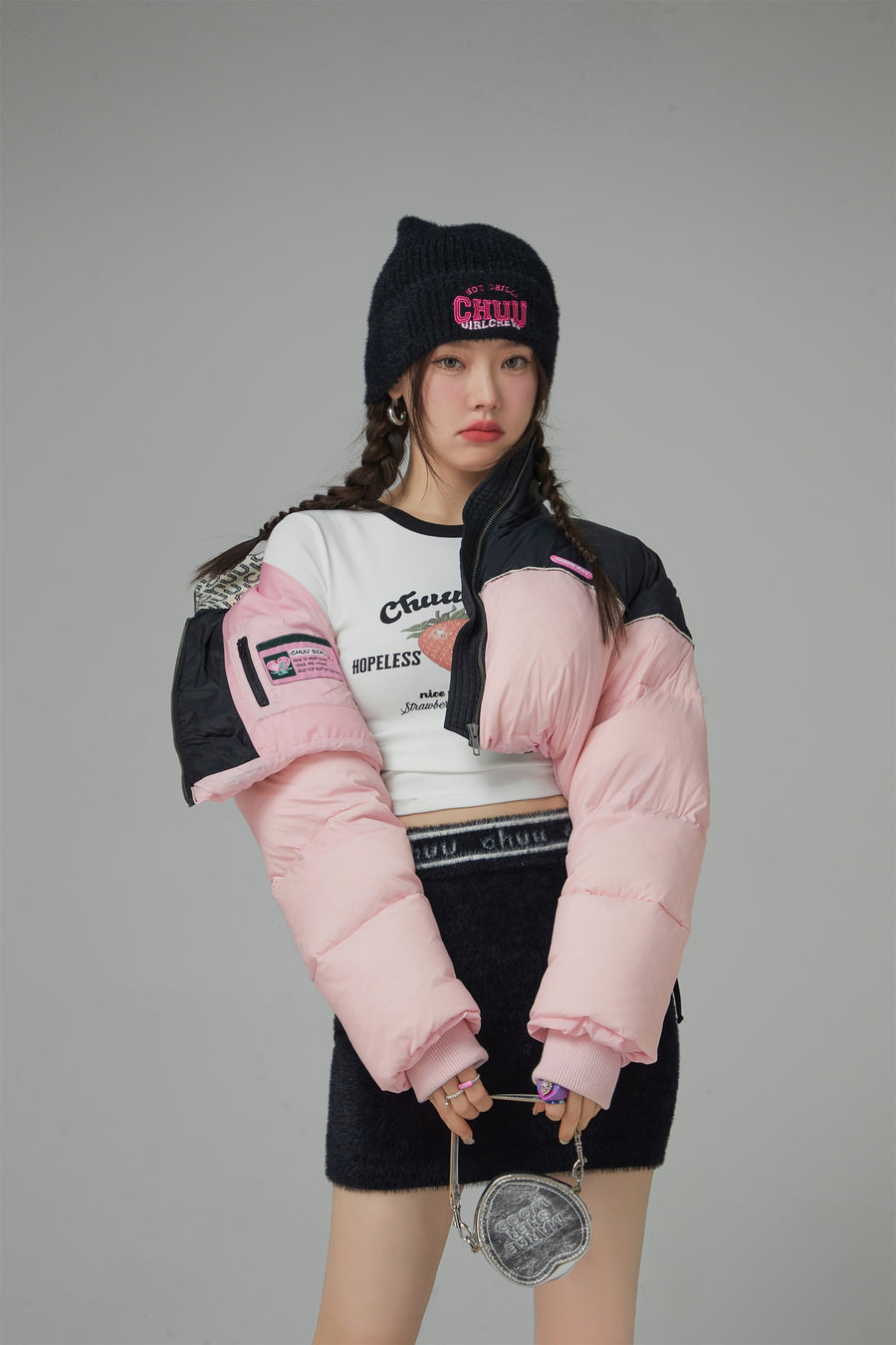 CHUU Pop Of Color Crop Padded Jacket