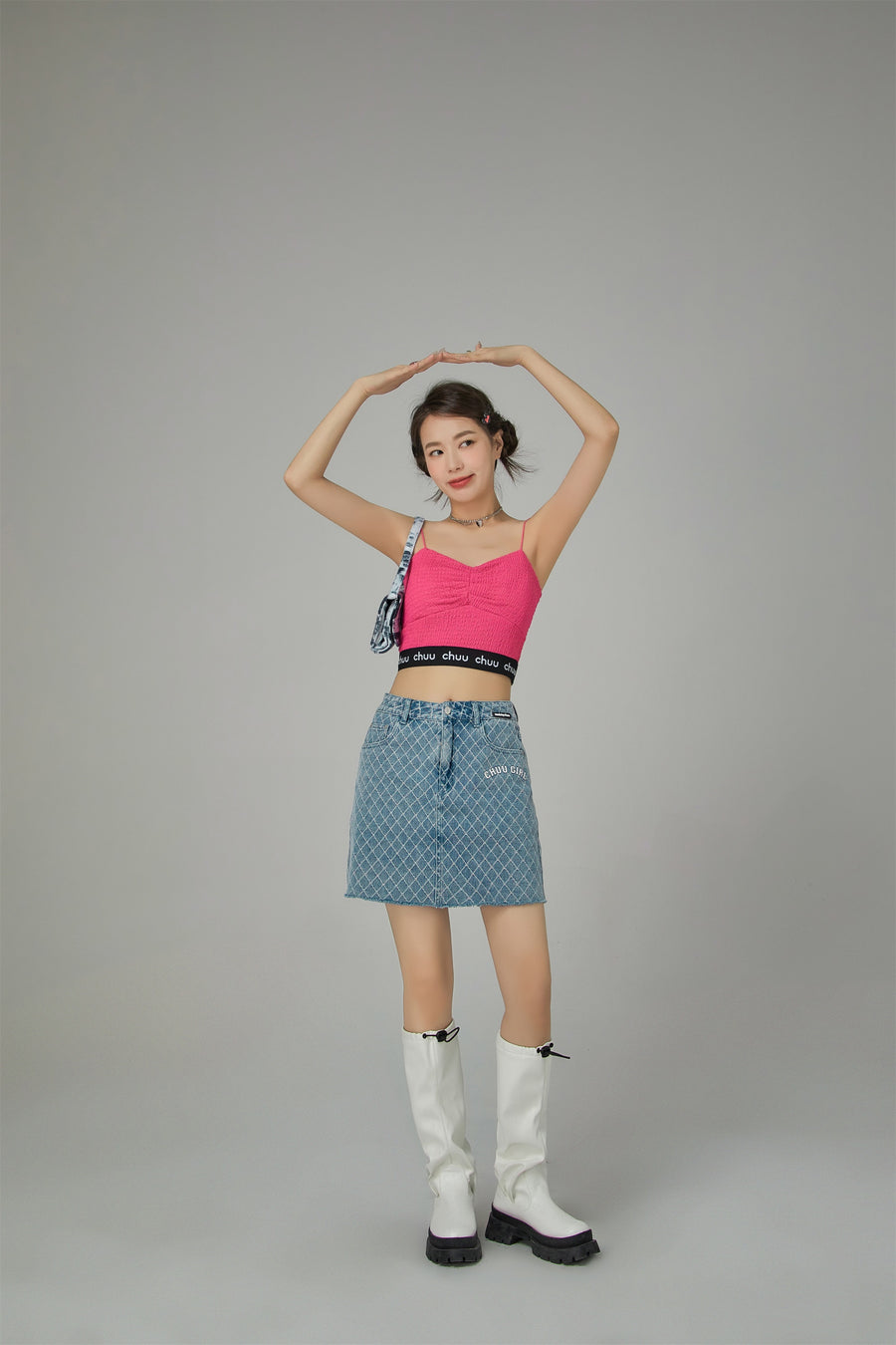 CHUU Chuu Girl Diamond Check Denim Skirt