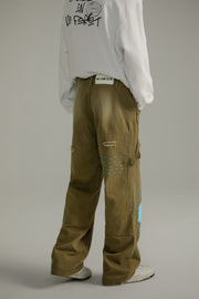 Blue Stitches Khaki Straight Pants